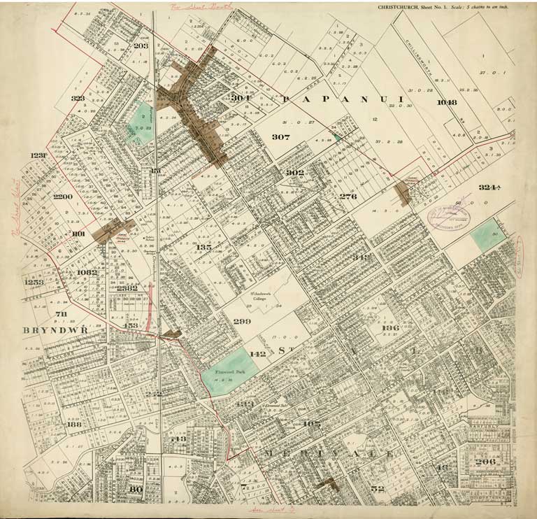 Map of the city of Christchurch. [1929] Sheet 1 of 9