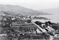 Akaroa looking south to the wharf in French Bay, with the Anglican Church at the left [ca. 1870]