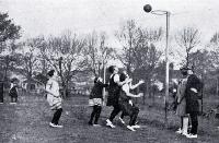 A shot at goal during a game featured at the Christchurch basketball tournament in South Hagley Park 
[1928]